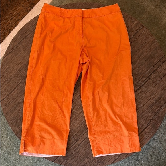 Eileen Fisher Bright Orange Cropped Cotton Pants Size Medium - Picture 1 of 8